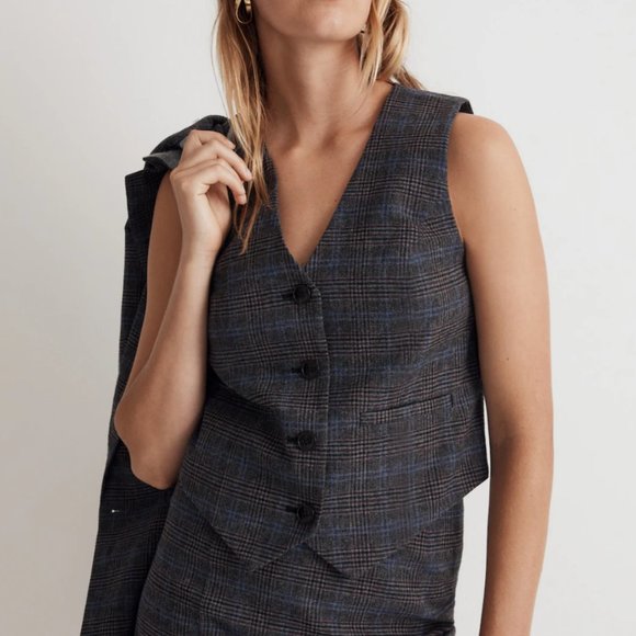 Madewell Wool-Blend Plaid Suiting Vest Size 8 Italian Fabric  NM408 Wool Blend I - Picture 1 of 14